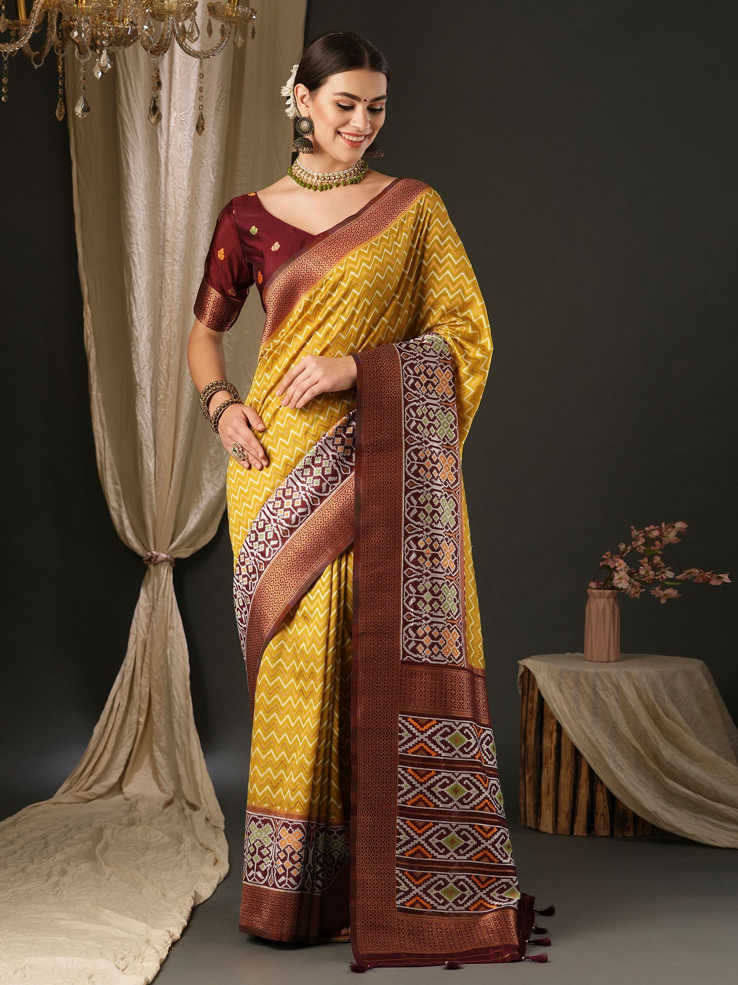 Women's Silk Blend Brown Woven Design Designer Saree With Blouse Piece