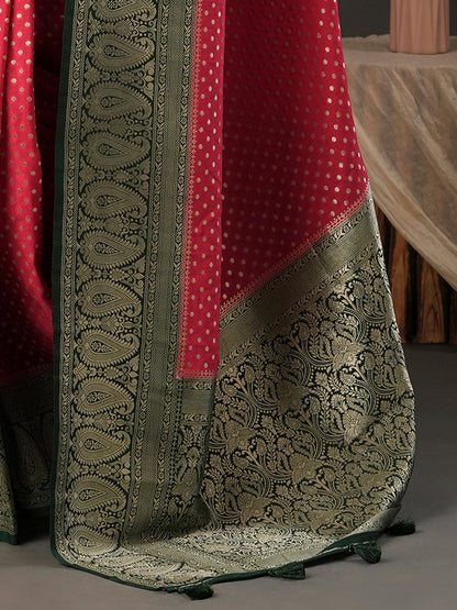 Women's Georgette Green Woven Design Designer Saree With Blouse Piece