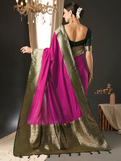 Women's Silk Blend Pink Woven Design Designer Saree With Blouse Piece