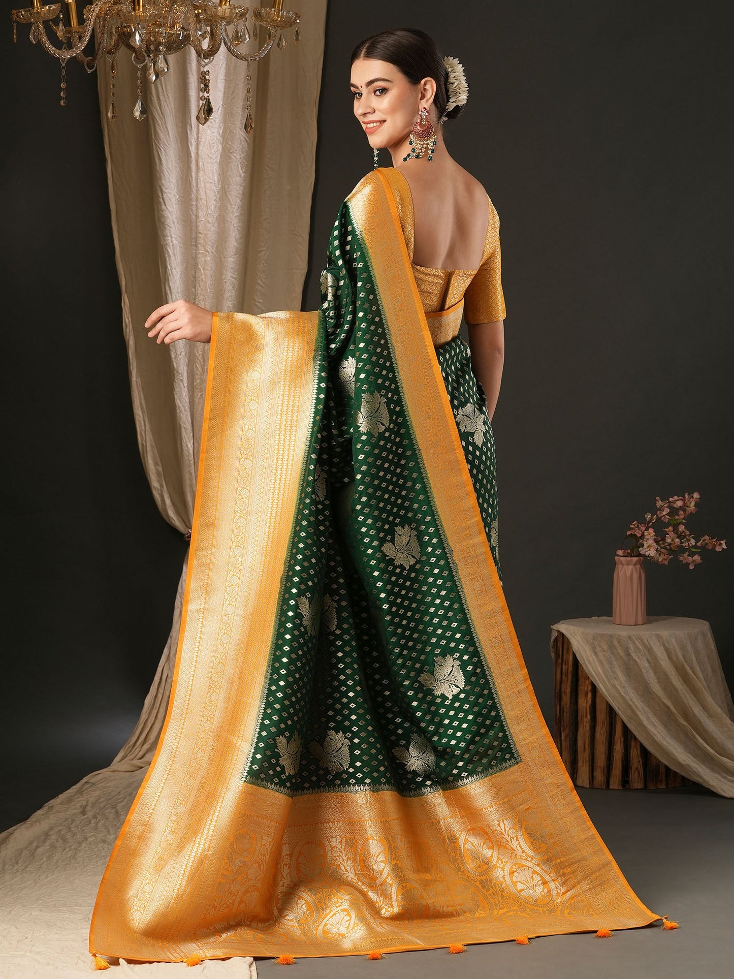 Women's Georgette Yellow Woven Design Designer Saree With Blouse Piece