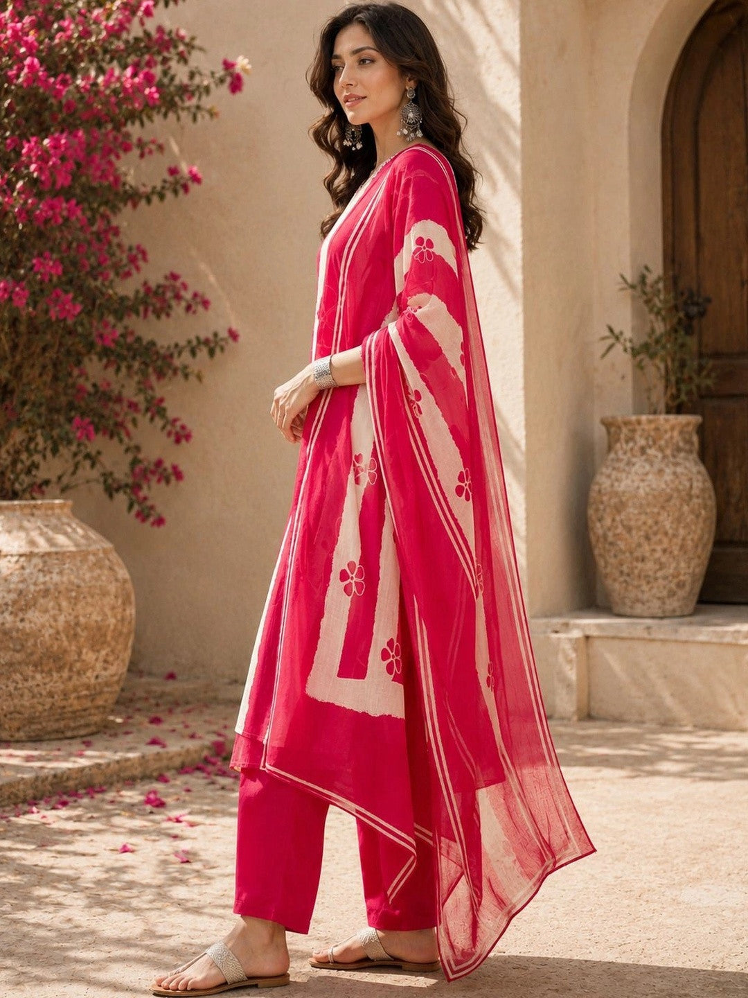 Women Floral Printed Regular Pure Cotton Kurta with Trousers & With Dupatta