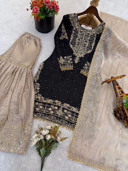 Dhiyona KL Women Ethnic Motifs Embroidered Regular Kurta with Sharara & With Dupatta