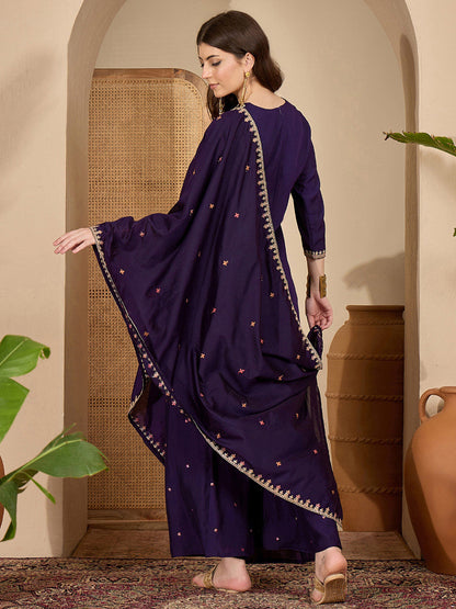 Embroidered Straight Kurta With Trouser & Dupatta