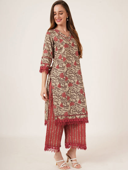 Women Floral Printed Regular Pure Cotton Kurta with Palazzos