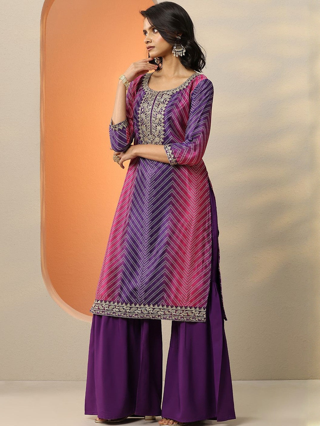Women Ethnic Motifs Printed Regular Sequinned Kurta Set With Dupatta