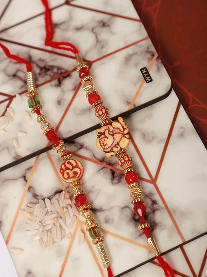 Dhiyona Unisex Set Of 2 Beaded Thread Rakhi With Greeting Card