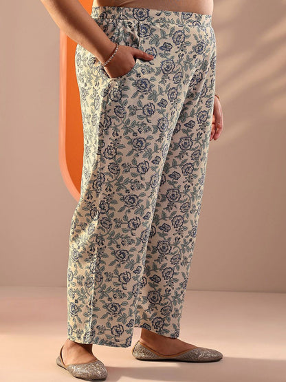 Dhiyona Women's Plus Size Floral Printed Kurta with Trousers & Dupatta