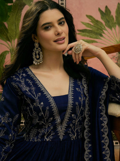 Embroidered V-Neck Kurta & Trousers Kurta Sets