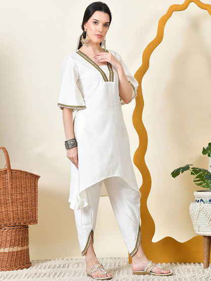 Women Floral Beads & Stones Fusion Kurta With Dhoti Pants