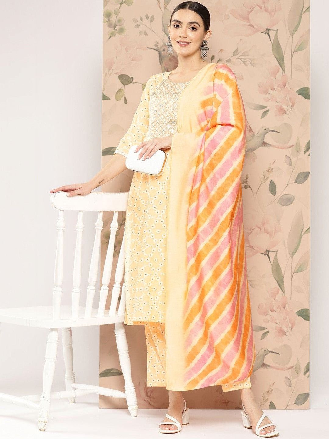 Women Ethnic Motifs Printed Regular Thread Work Kurta with Trousers & With Dupatta