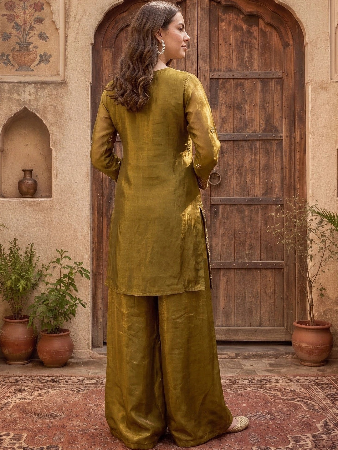 Women Ethnic Motifs Regular Thread Work Kurta with Palazzos & With Dupatta