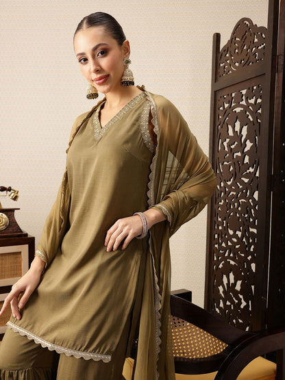 Dhiyona HOP Ethnic Motifs Embroidered Thread Work Jashn Kurta with Sharara & Dupatta