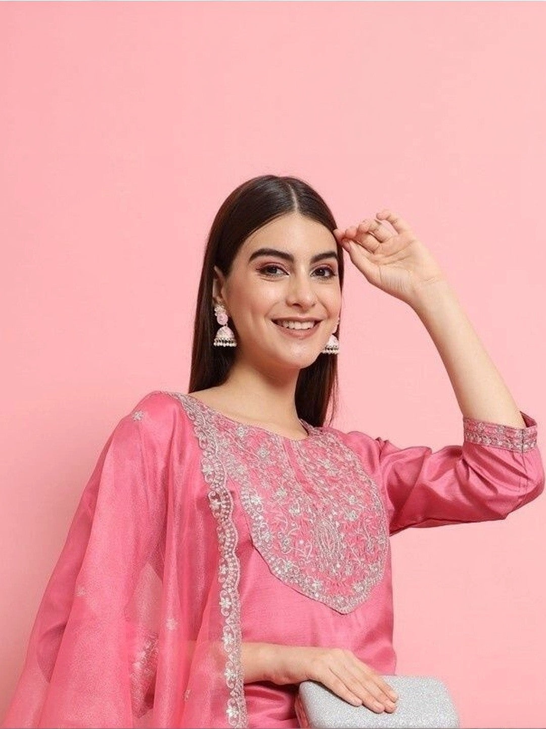 Women Embroidered Regular Kurta with Trousers & With Dupatta