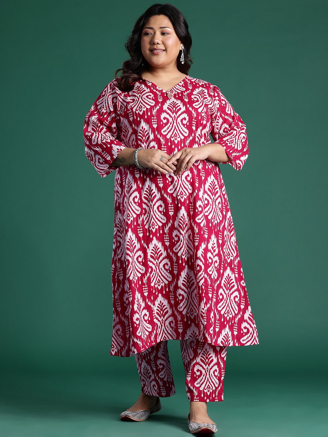 Dhiyona IE Ethnic Motifs Print Panelled Thread Work Kurta with Trousers