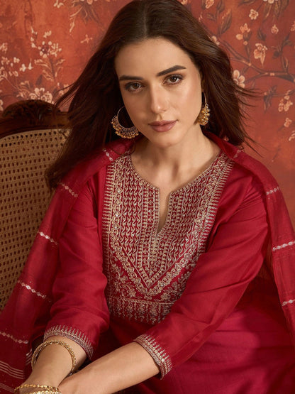 Women Ethnic Motifs Embroidered Regular Thread Work Kurta with Trousers & With Dupatta