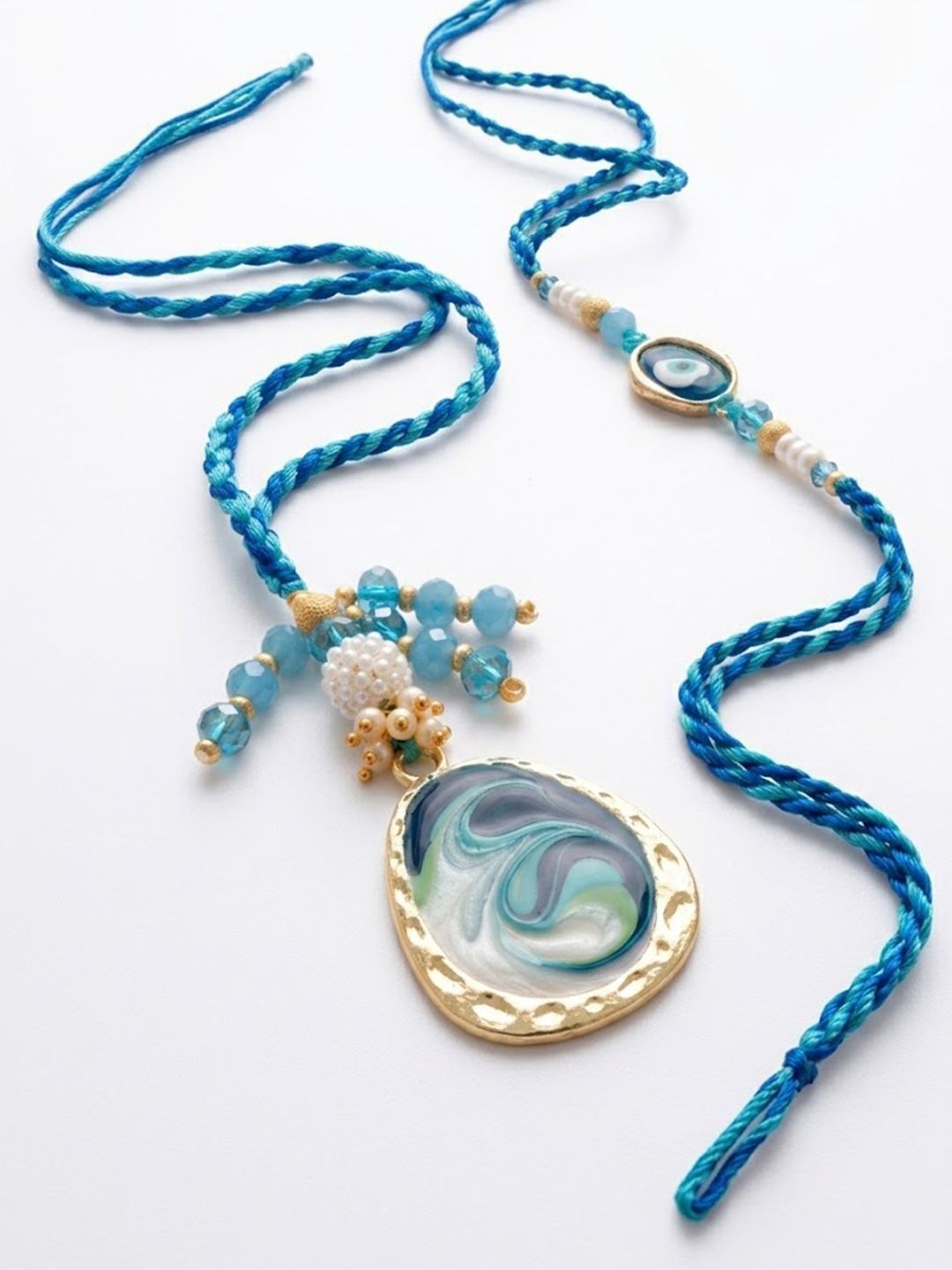 Dhiyona Set Of 2 Blue Evil Eye Traditional Gold Toned Bhaiya Bhabhi Rakhi With Roli Chawal
