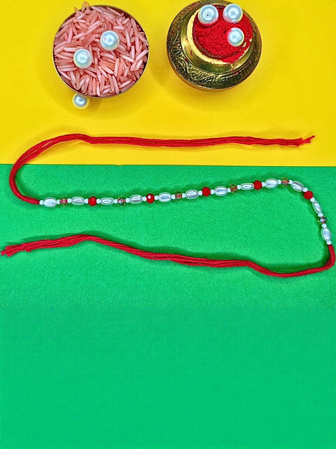 Dhiyona Set Of 12 Beaded Cotton Thread with AD Stones & Meenakari Designer Rakhi for Brother