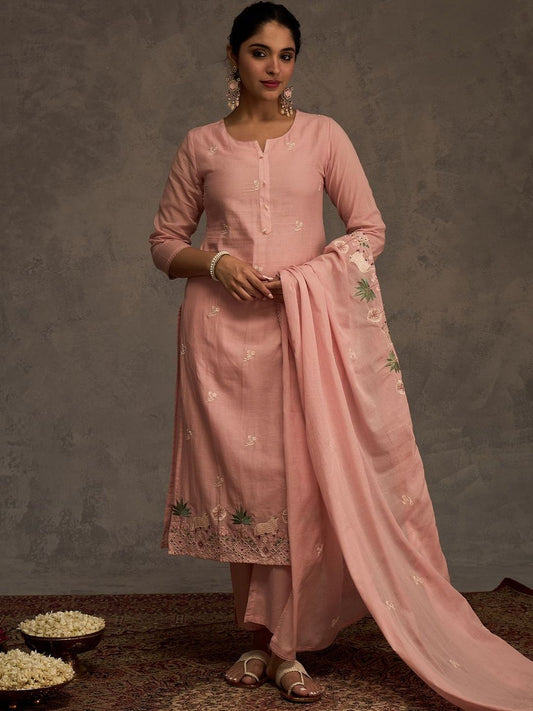 Women Ethnic Motifs Thread Work Pure Cotton Kurta & Salwar With Dupatta