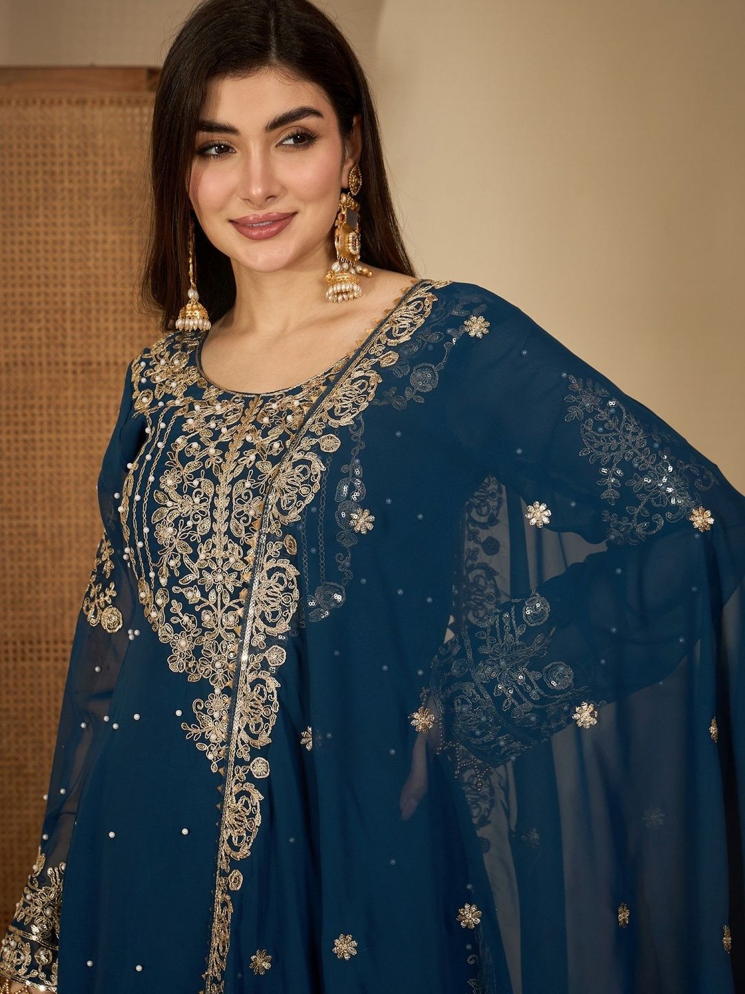 Dhiyona SN Women Ethnic Motifs Embroidered Regular Kurta with Sharara & With Dupatta
