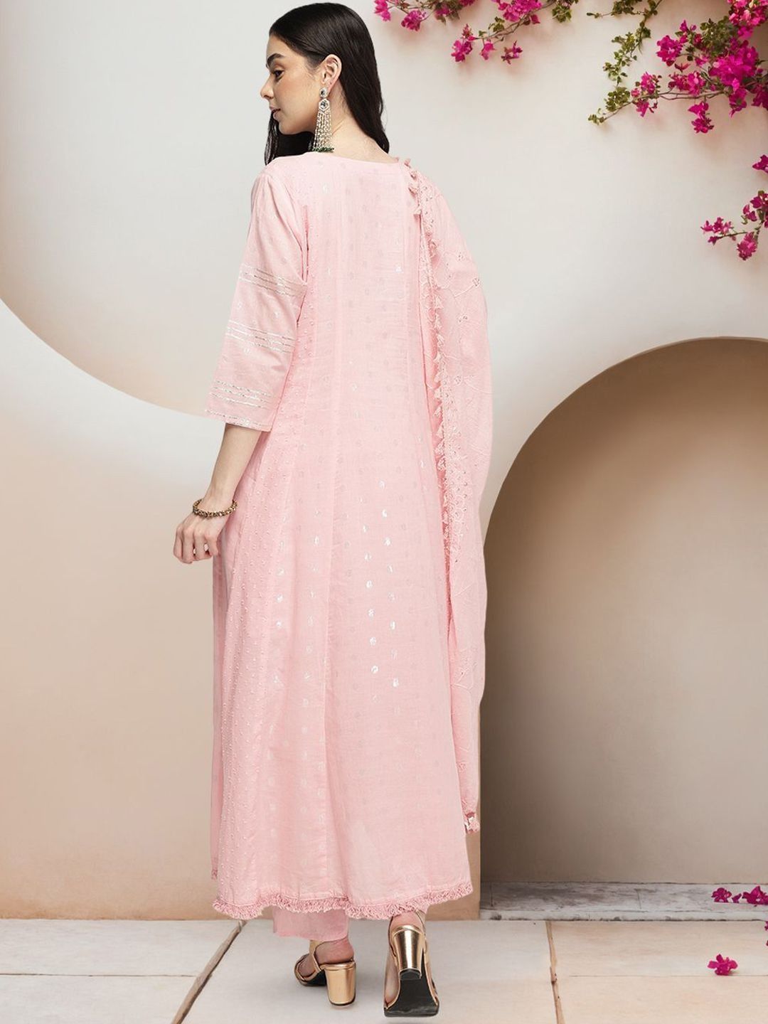 Dhiyona IS Women's Women Floral Embroidered Regular Pure Cotton Kurta with Trousers & Dupatta