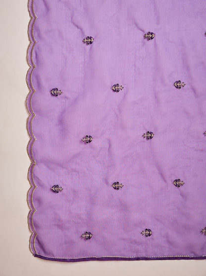 Ethnic Motifs Embroidered V-Neck Sequinned Straight Kurta With Trousers & Dupatta