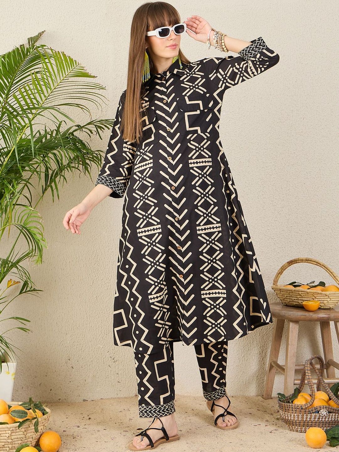 Dhiyona IE Women Printed Regular Pure Cotton Kurta With Trousers Kurta Sets