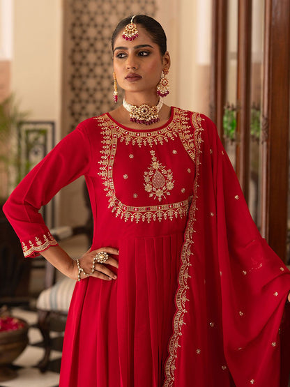 Dhiyona CH Women Ethnic Motifs Embroidered Anarkali Kurta with Trousers & Dupatta