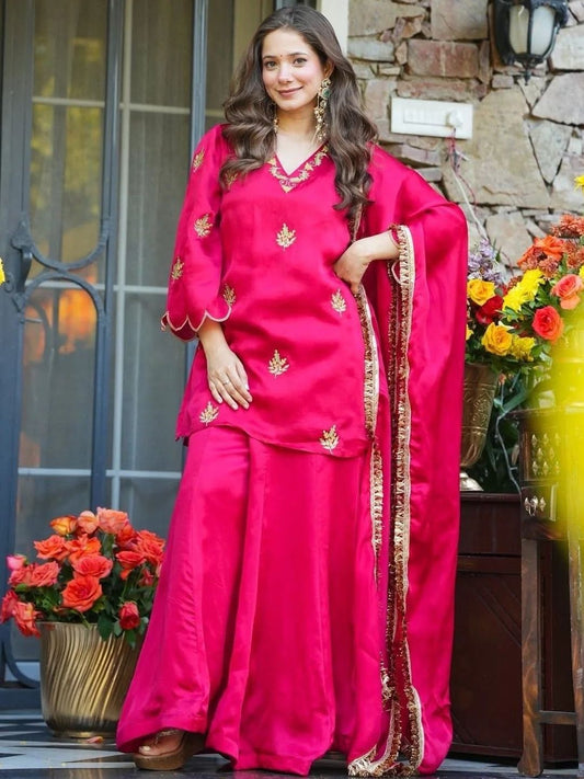 Dhiyona KL Women Ethnic Motifs Embroidered Regular Thread Work Kurta with Palazzos & With Dupatta