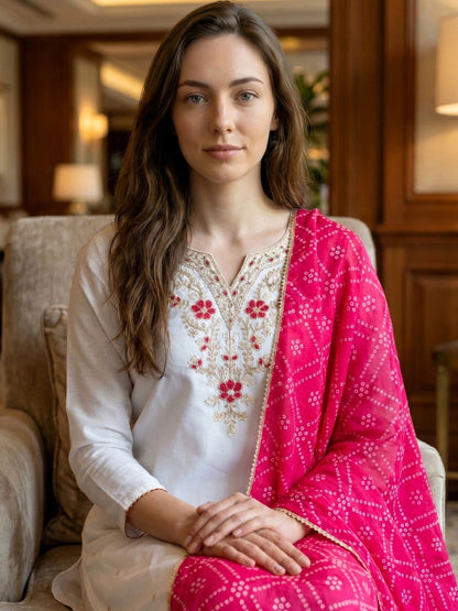 Women Ethnic Motifs Embroidered Regular Thread Work Kurta with Trousers & With Dupatta