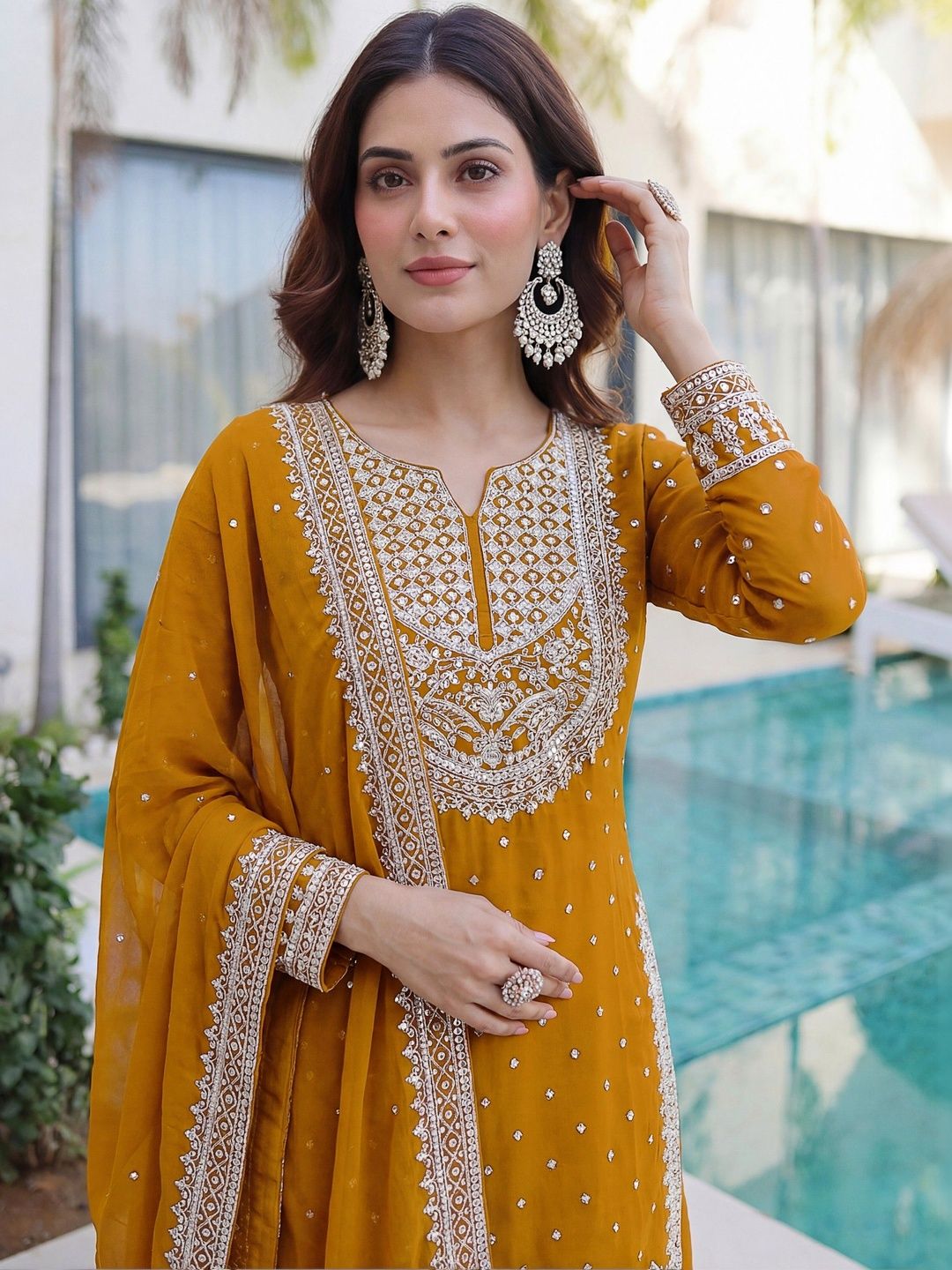 Dhiyona SN Embroidered Round Neck Kurta & Sharara With Dupatta