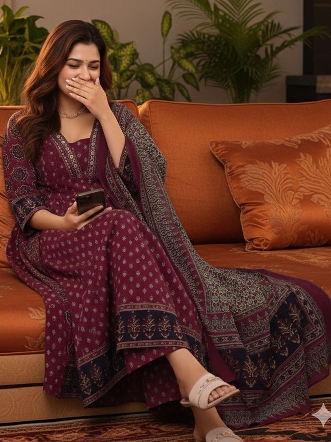 Dhiyona KL Women Ethnic Motifs Printed Regular Kurta with Trousers & With Dupatta