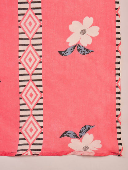 Floral Printed Pure Cotton Straight Kurta & Trousers With Dupatta