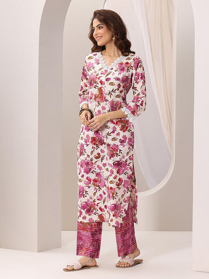 Women Floral Printed Regular Kurta with Trousers