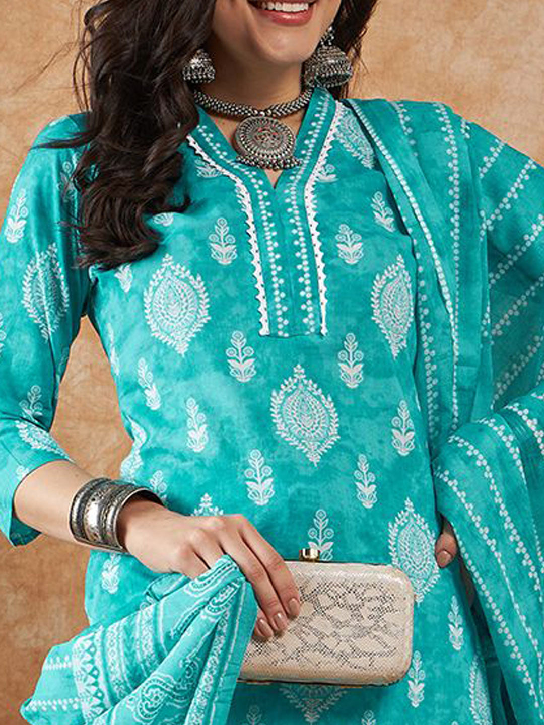 Ethnic Motifs Printed Pure Cotton Kurta With Trousers & Dupatta