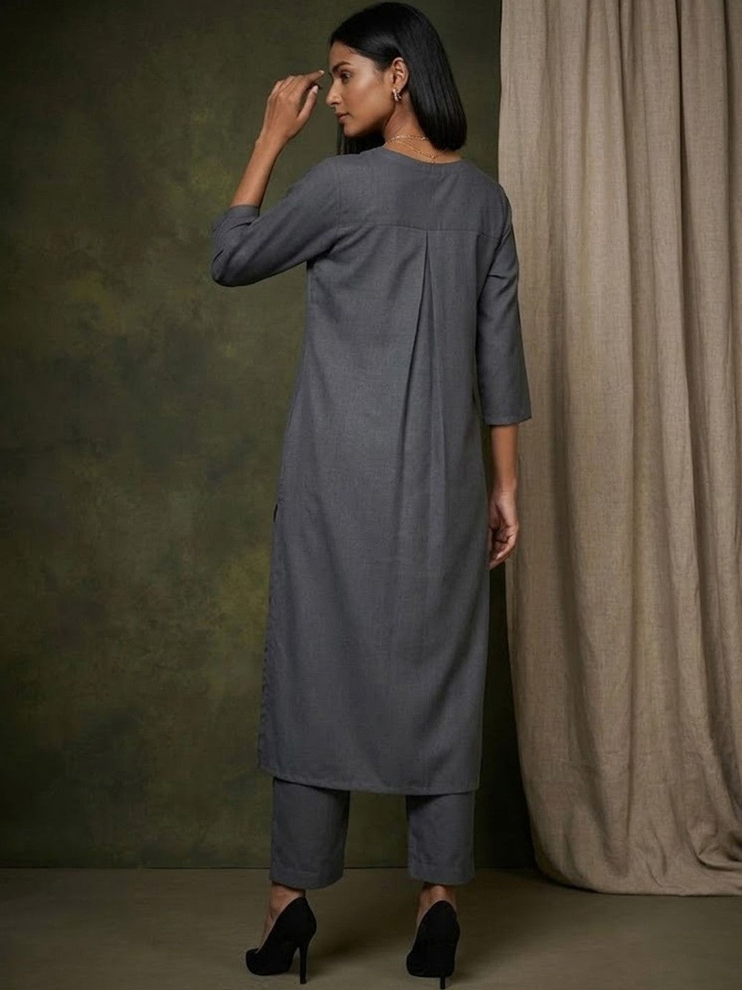 V-Neck A-Line Kurta & Trousers