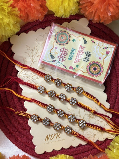 Dhiyona Set Of 4 Artificial Stones Floral Design Thread Rakhi