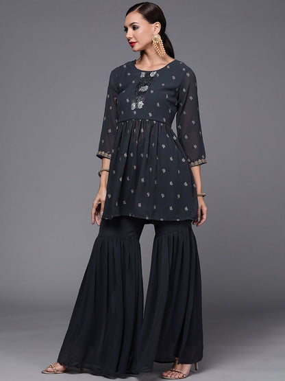 Dhiyona AN Women Floral Printed A-Line Kurta with Sharara