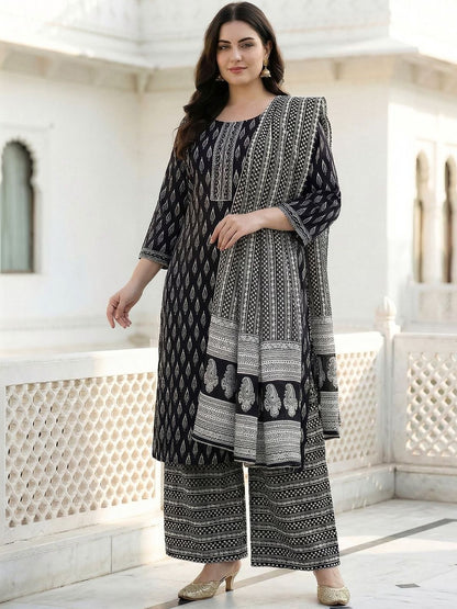 Dhiyona Women's Ethnic Motifs Printed Regular Pure Cotton Kurta with Palazzos & With Dupatta