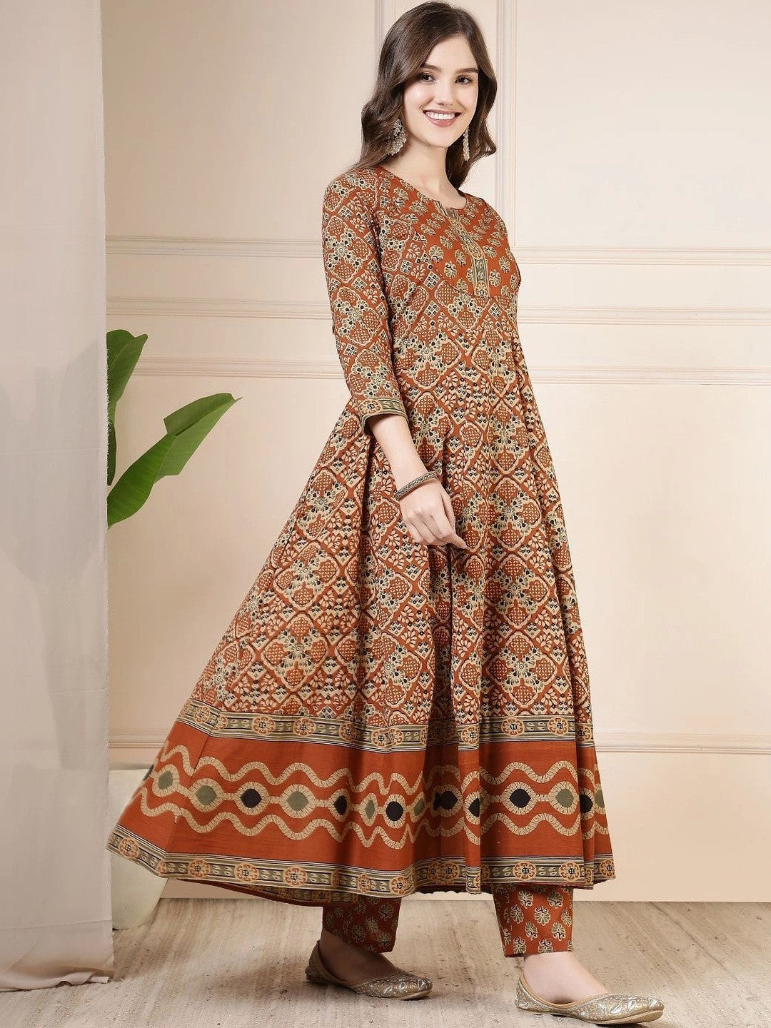 Women Ethnic Motifs Printed Empire Pure Cotton Kurta with Trousers & With Dupatta