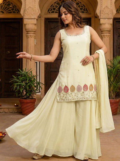 Dhiyona SN Embroidered Square Neck Kurta Palazzos & Dupatta