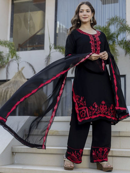 Dhiyona KL Women Ethnic Motifs Embroidered Regular Sequinned Kurta with Palazzos & With Dupatta