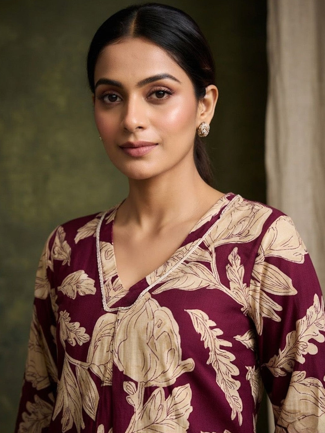 Printed Pure Cotton V-Neck Kurta & Trousers