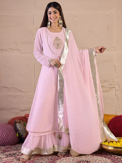 Dhiyona IN Floral Embroidered Thread Work Anarkali Kurta With Palazzos & Dupatta