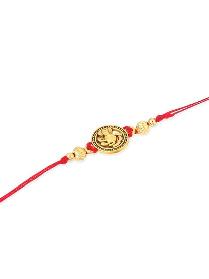 Dhiyona Men Set Of 3 Gold Toned Thread Rakhi With Roli Chawal Chandan Mishri