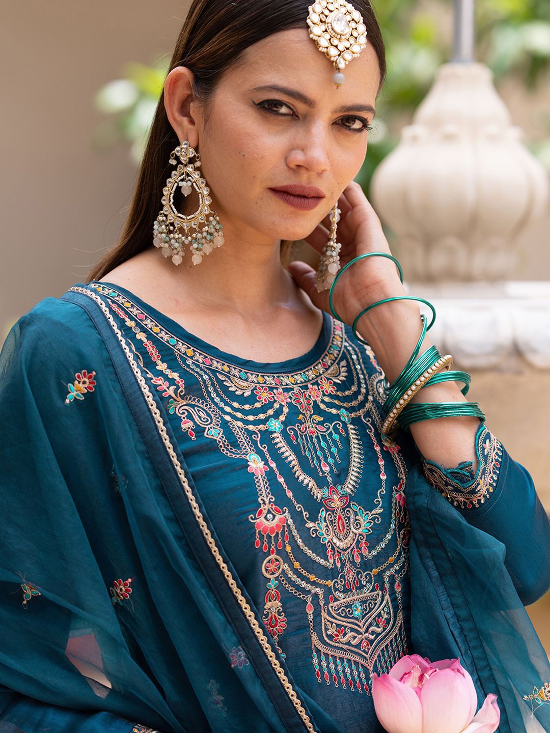 Dhiyona CH Women Ethnic Motifs Embroidered Kurta with Trousers & Dupatta