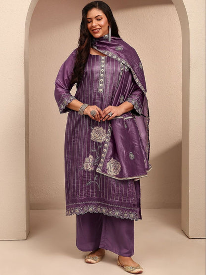 Dhiyona Women's Ethnic Motifs Printed Regular Thread Work Kurta with Palazzos & With Dupatta