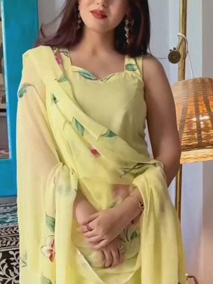 Dhiyona KL Floral Printed Sweetheart Neck Straight Kurta With Trousers And Dupatta