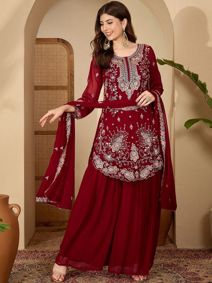 Dhiyona SN Women Ethnic Motifs Embroidered Kurta with Sharara & With Dupatta