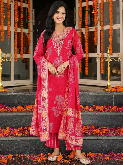 Dhiyona KL Women Ethnic Motifs Printed Regular Kurta with Trousers & With Dupatta