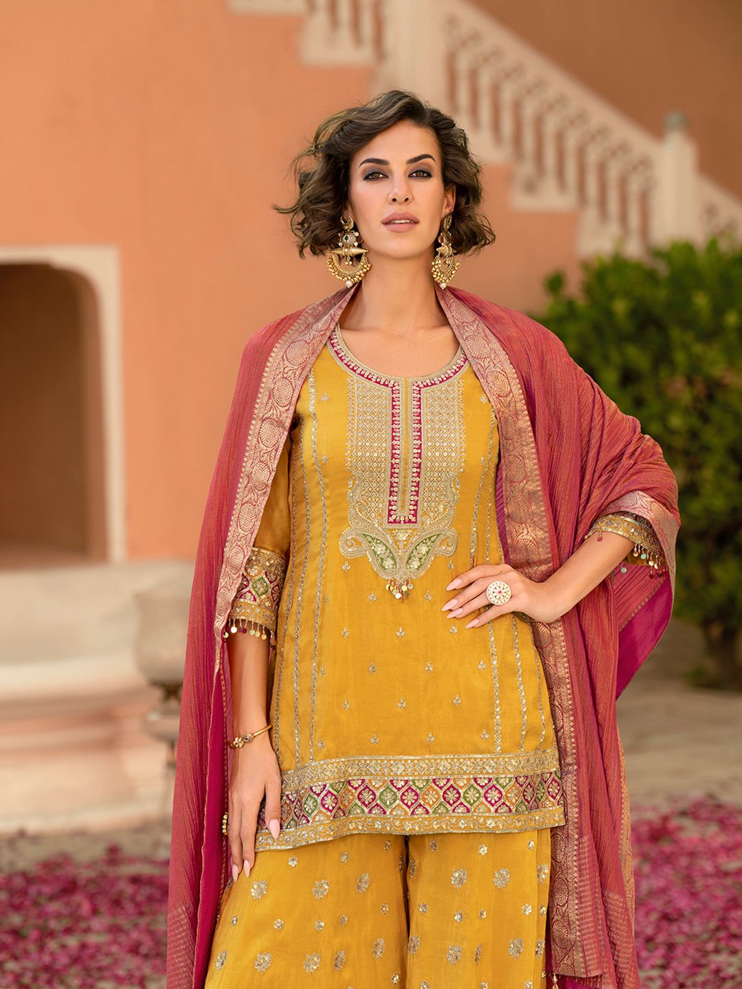Dhiyona HOP Women Ethnic Motifs Embroidered Kurta with Sharara & Dupatta
